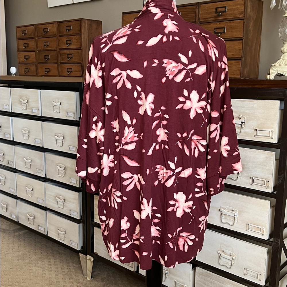 NEW Soma Burgundy Pink Pajama Robe Cool Nights Floral Open Cardigan - Picture 3 of 7